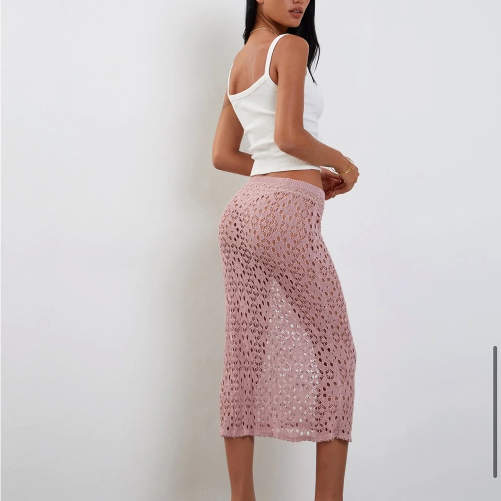 Motel Rocks ELDONIA CROCHET MIDI SKIRT IN DUSTY PINK
